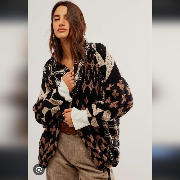 Free People Bright & Optimistic Cardigan in the Onyx Caribou Combo Size XS - Picture 2 of 7